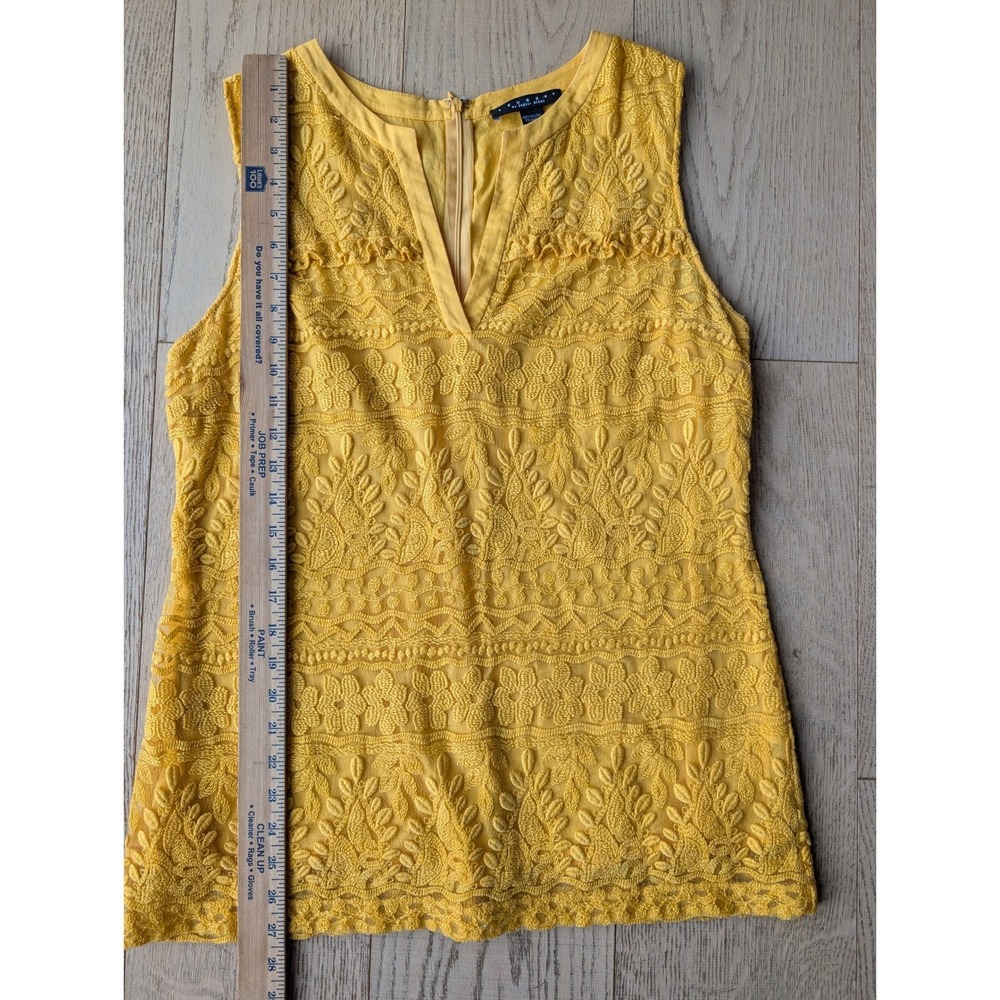 Laundry by Shelli Segal‎ Yellow Embroidered Sleeveless V Neck cotton top Size 12 - Picture 6 of 7